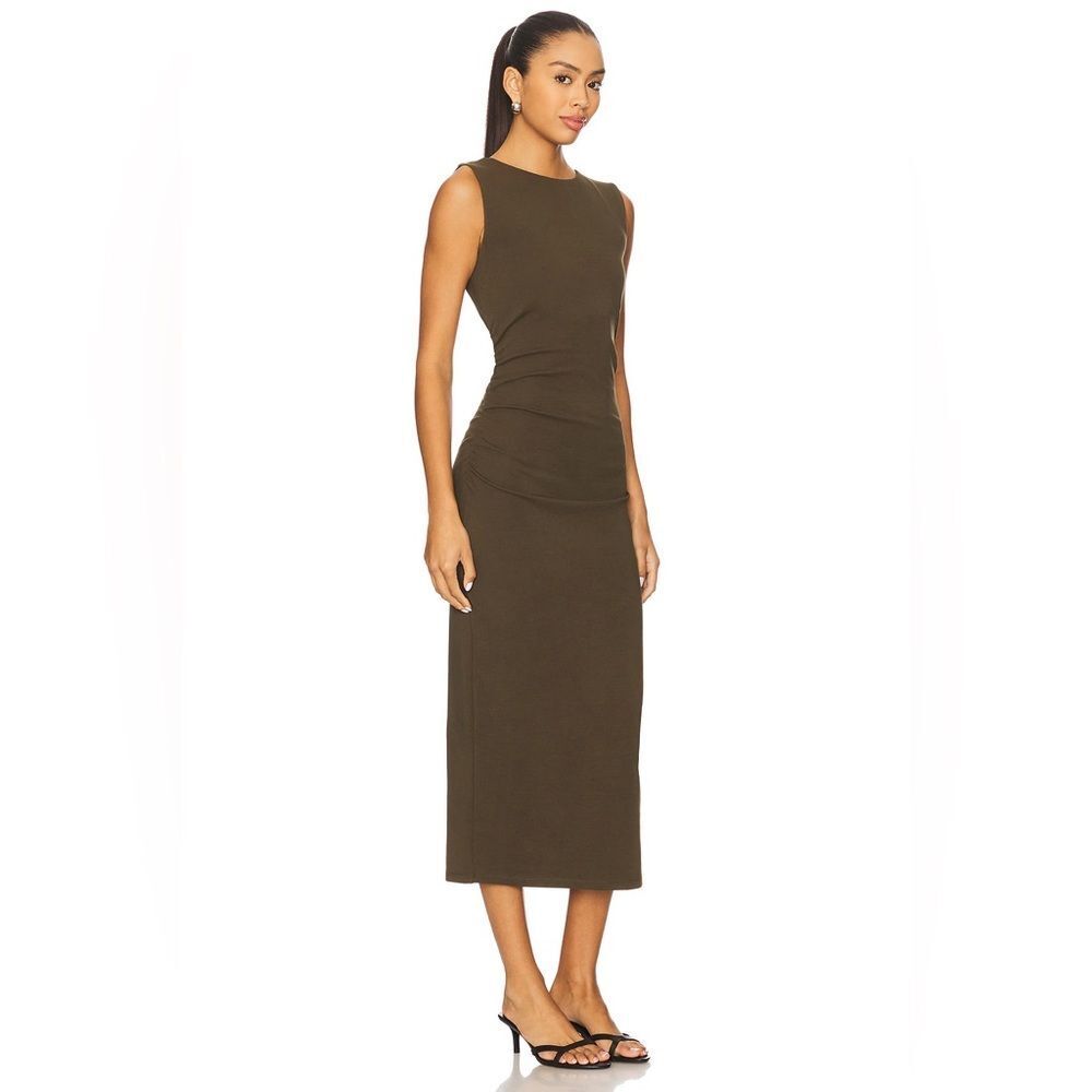 Veronica Beard Charissa Ruched Midi Dress Rich Brown Sleeveless Midi Dress